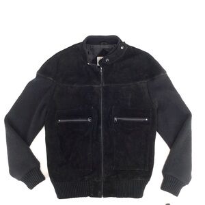 Outdoor Exchange Men’s Black Leather Acrylic Nylon Bomber Jacket Size Medium